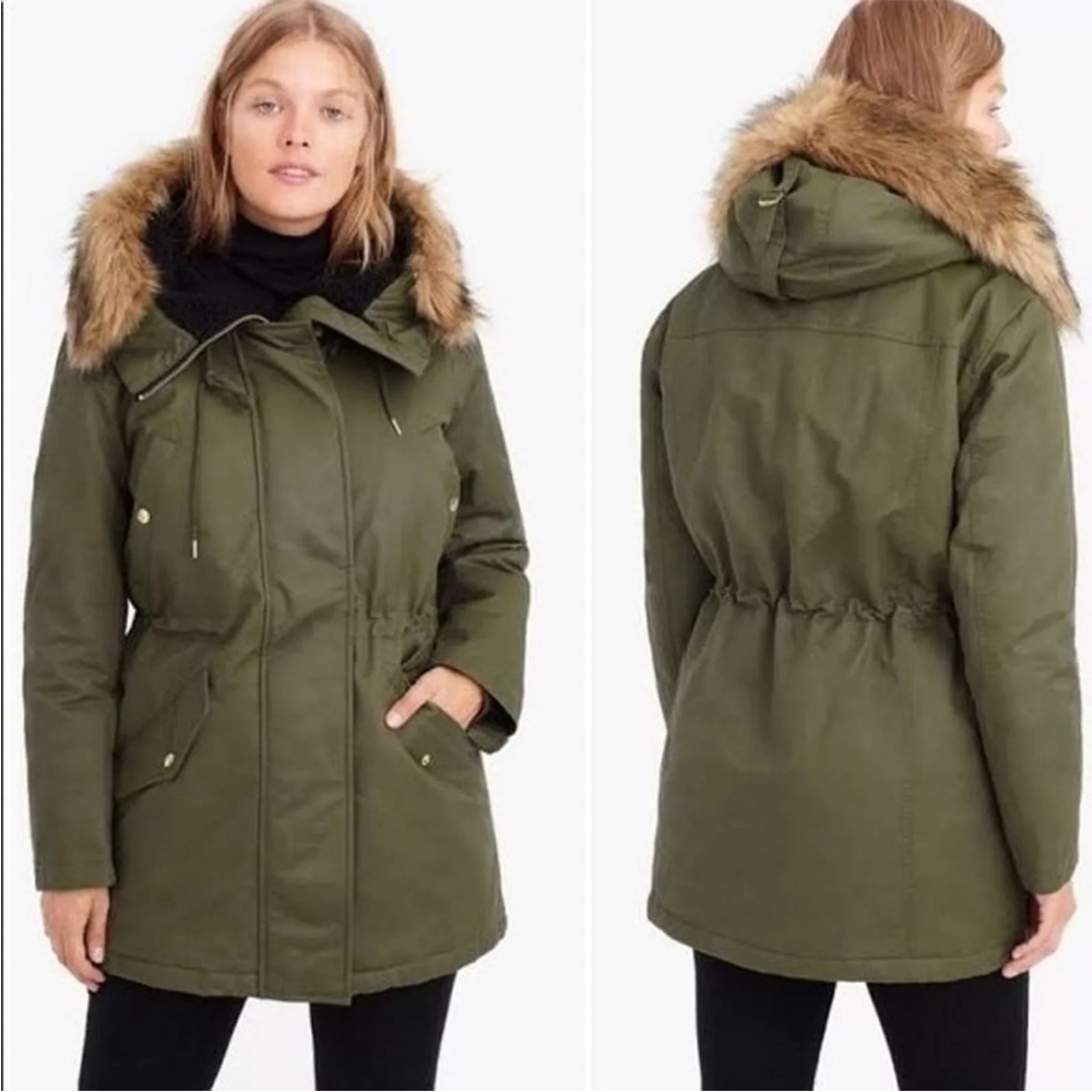 J. Crew Perfect Winter Parka with Eco-friendly PrimaLoft Wild Olive Green L